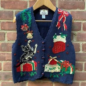 VINTAGE CAT UGLY CHRISTMAS VEST SZ M